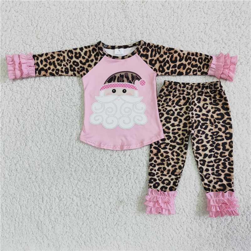 6 A22-12  Cute Santa Claus pink leopard suit