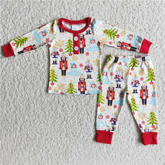 6 A6-20 Boys Christmas Button Red Cuff Guard Pajamas