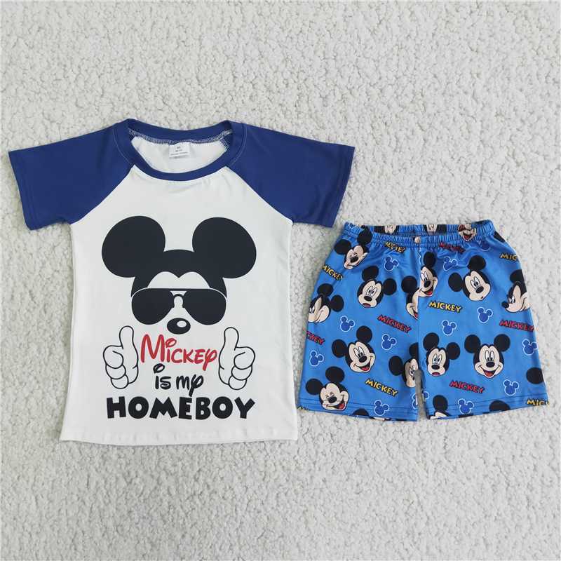 D7-13 cartoon mouse homeboy boy shorts set