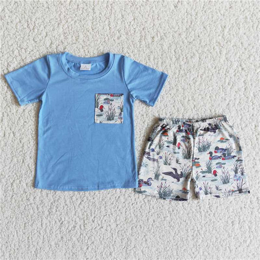 E8-15 Blue Short Sleeve Top Rice Field Shorts