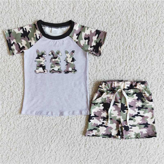 E5-14 Boys Rabbit Camo Short Sleeve Shorts Set