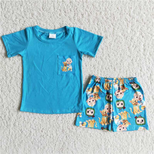 D9-26 Cartoon lue Pocket Boy Suit