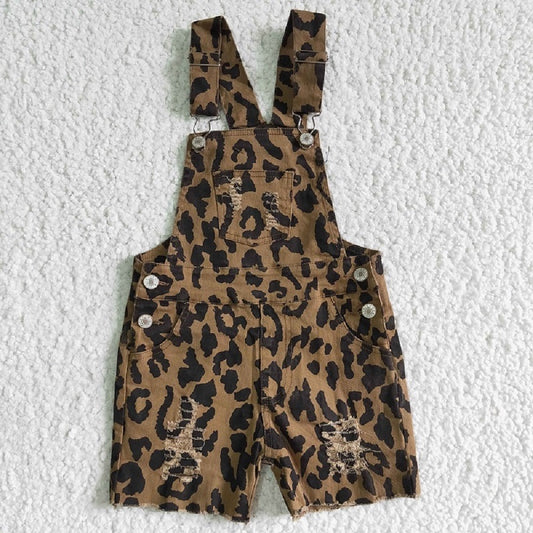 SS0018 Leopard Print Bib Denim Shorts