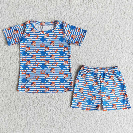 E12-13 Boys Striped Short Sleeve Shorts Set