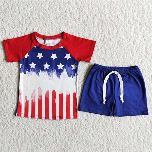 D9-14 boys 4th of July star stripe navy blue boy suit