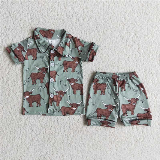 E14-1 Boys Bull Tau Green Short Sleeve Shorts Suit
