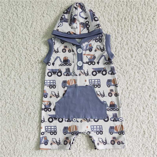 SR0045 Boys Digger Pocket Button Hooded Sleeveless Bodysuit