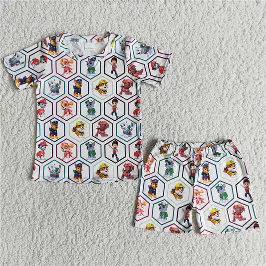 E11-16 Boy Cartoon Dog Short Sleeve Shorts Set