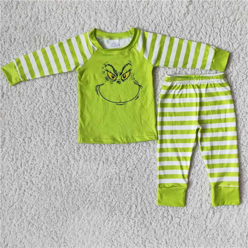 6 B7-2 Green Striped Long Sleeve Pyjamas