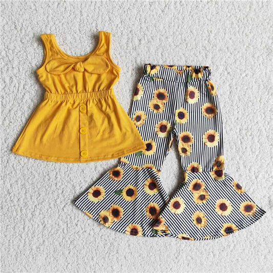 C16-4 Yellow Strap Top Sunflower Stripe Flared Pants Cover