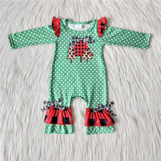 A1-26-2 Christmas Tree Polka Dot Green Long Sleeve Bodysuit