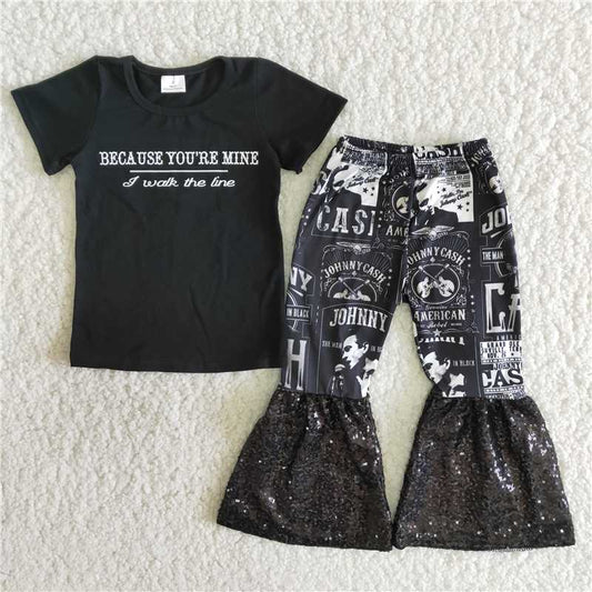 C6-13 Letter Short Sleeve Flared Pants Set