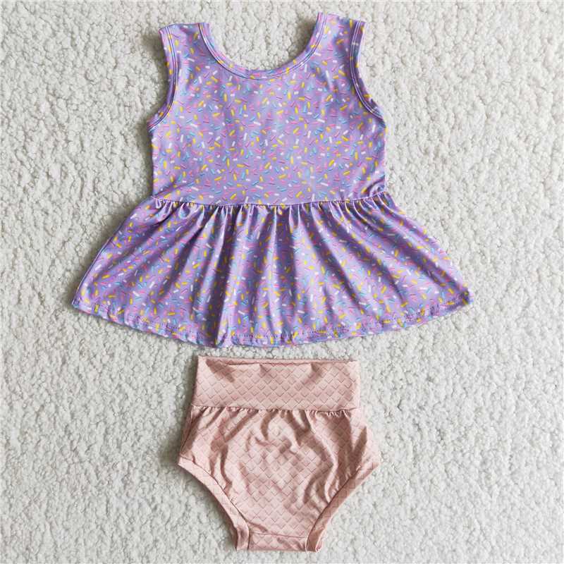 E4-11 Purple Tank Top Brown Thong Outfit