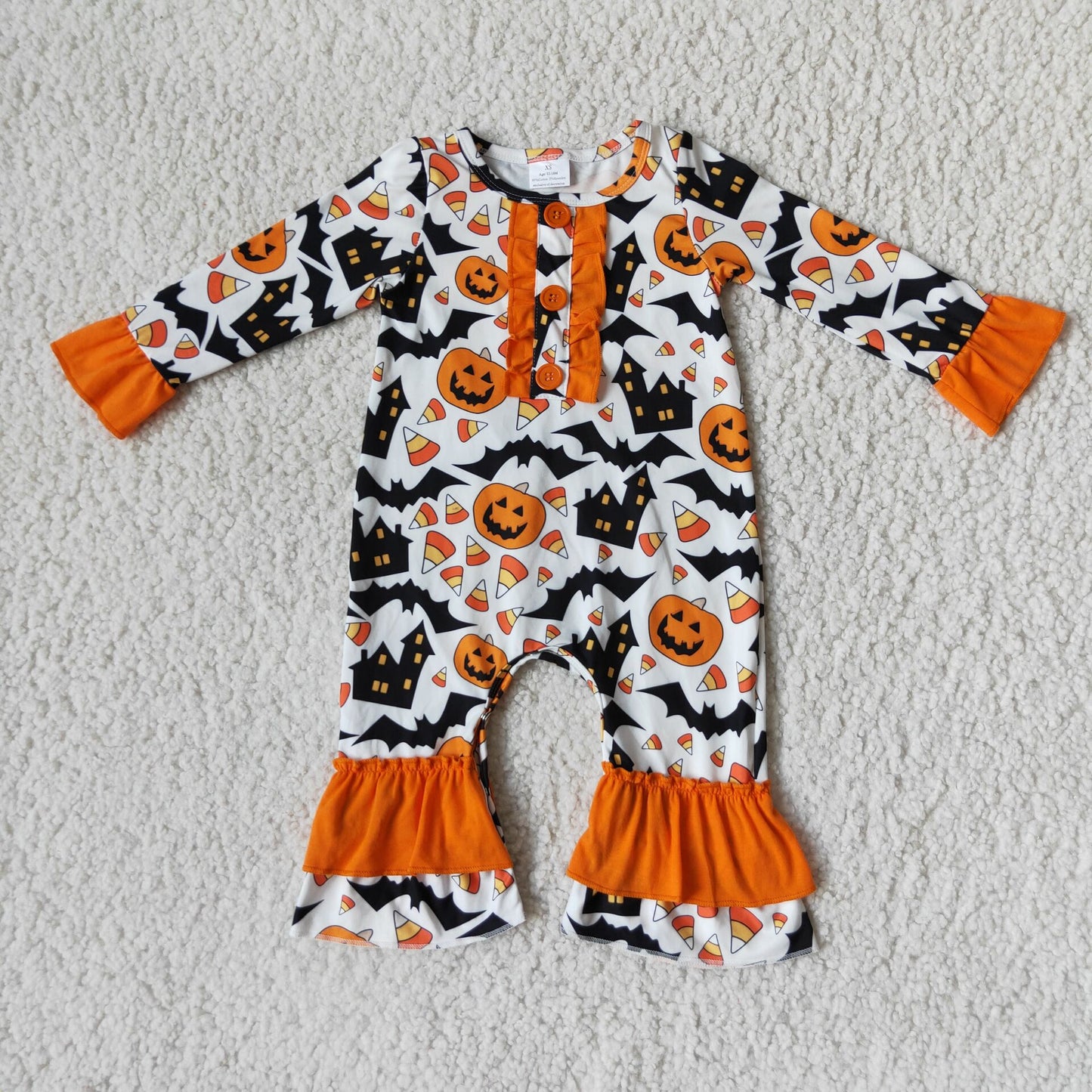 6 A16-21 Halloween Pumpkin Button Jumpsuit