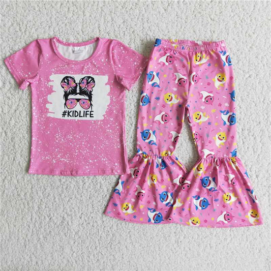 E2-14  Glasses Girls Short Sleeve Top Shark Horn
