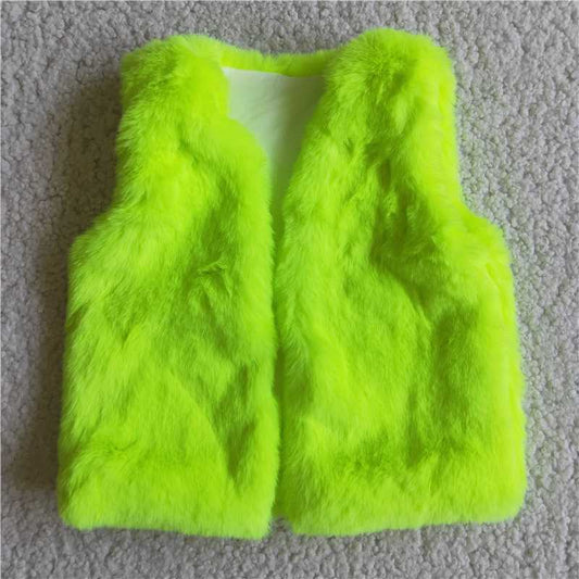 6 A0-13 Fluorescent Green Plush Vest Jacket
