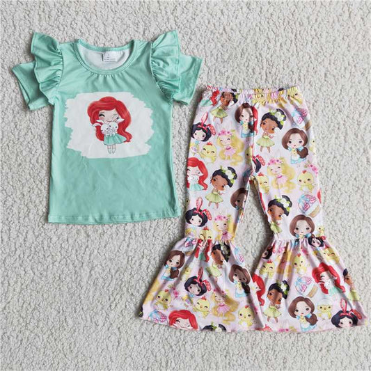 D3-4 Easter Bunny Blue Short Sleeve Pants Set