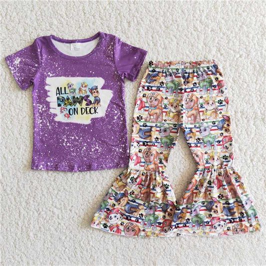 D12-5 Purple Short Sleeve Flared Pants Suit