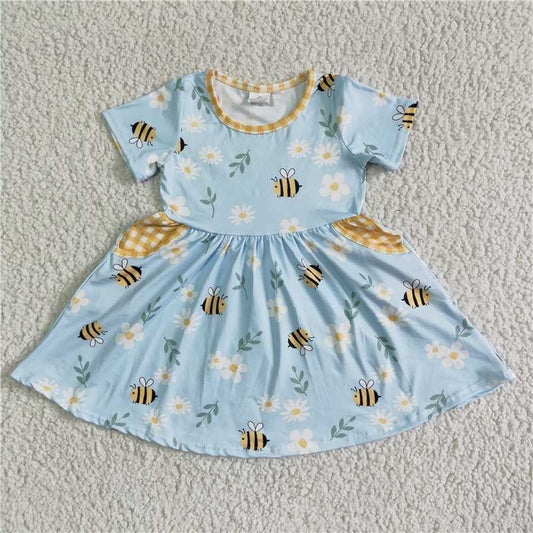 GSD0021 Blue Bee Floral Pocket Short Sleeve Dress D 6.13