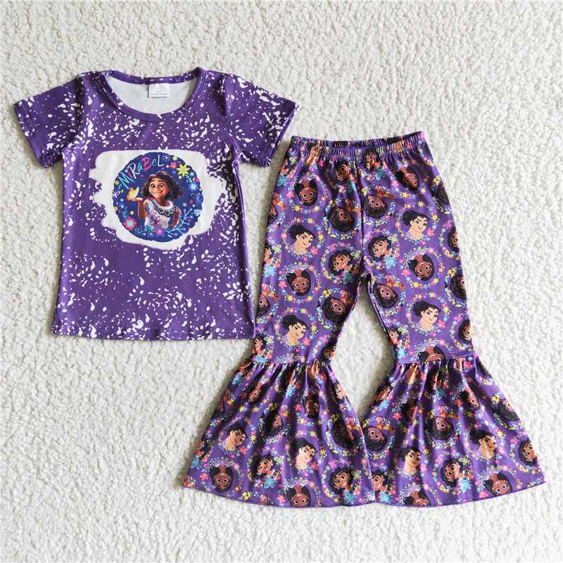 GSPO0043 Purple Short Sleeve Flared Pants Suit