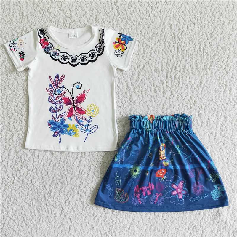 GSD0052 Girls Embroidered Short Sleeve Skirt Set