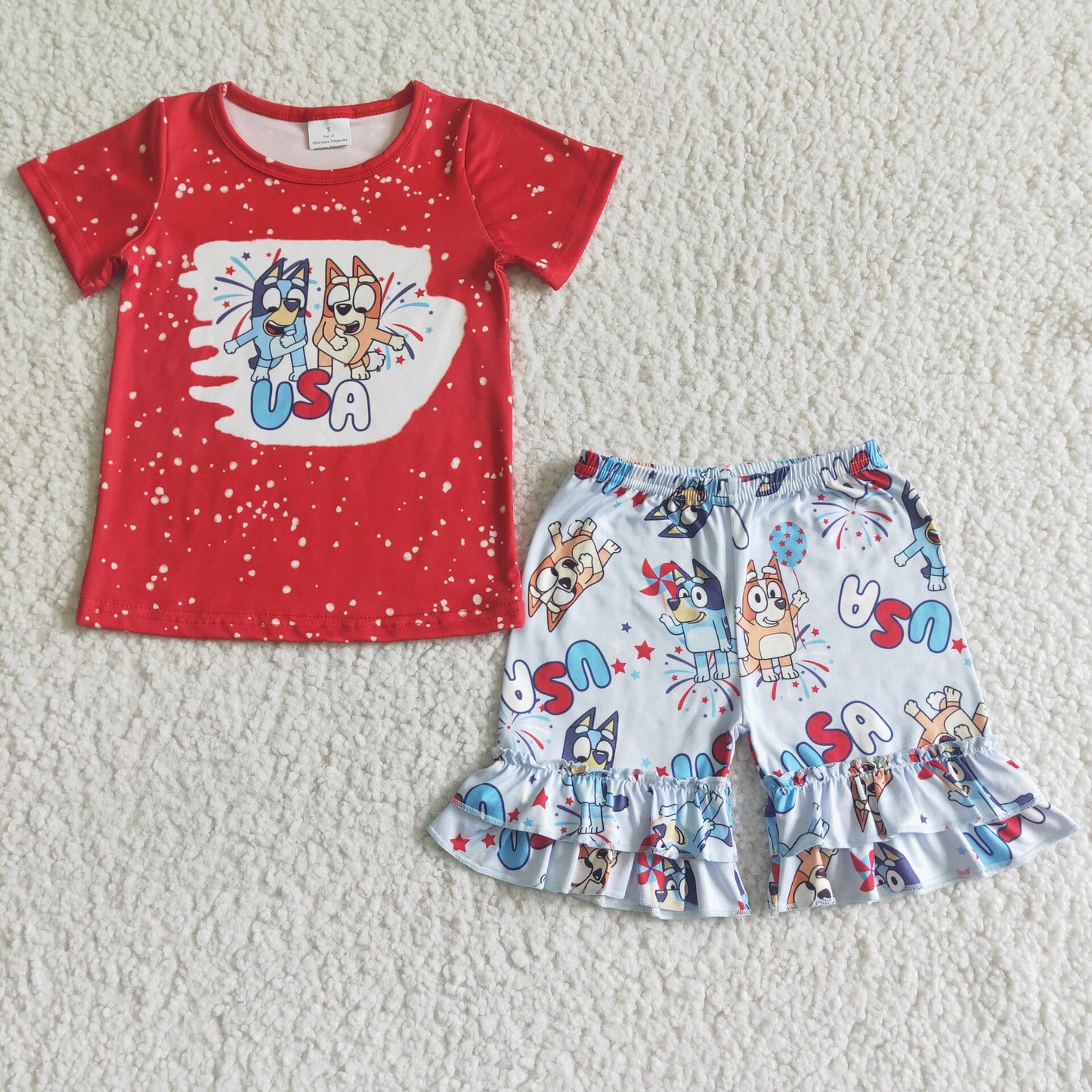 GSSO0053 girl red short sleeve white shorts set