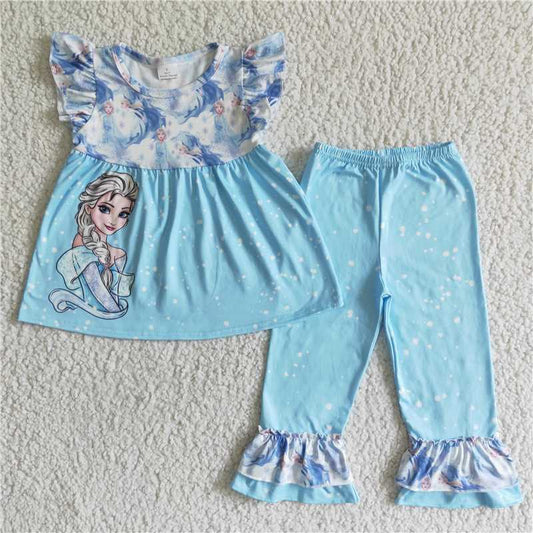 GSPO0056 Girls Blue Flying Sleeve Pants Set