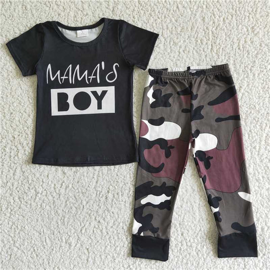 BSPO0001 MAMA'S BOY Black Short Sleeve Camo Pants Set