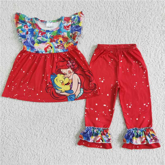 GSPO0034 Red Fish Princess Short Sleeve Trousers Set