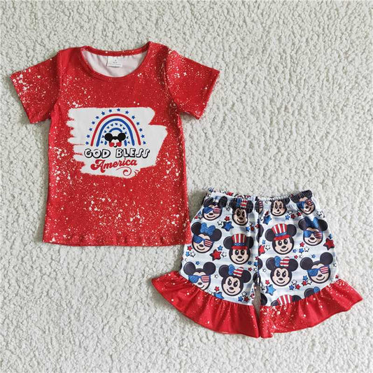 GSSO0065 Cartoon Red Short Sleeve Lace Shorts set