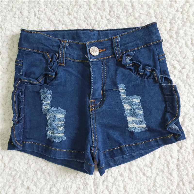 SS0014 girls denim navy ripped shorts