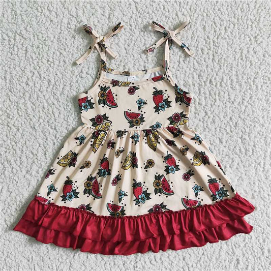 GSD0087 girl fruit flower suspender lace-up dress