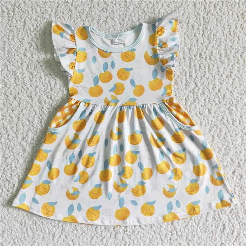 GSD0074 Girls Fly Sleeve Orange Fruit Mesh Pocket Skirt