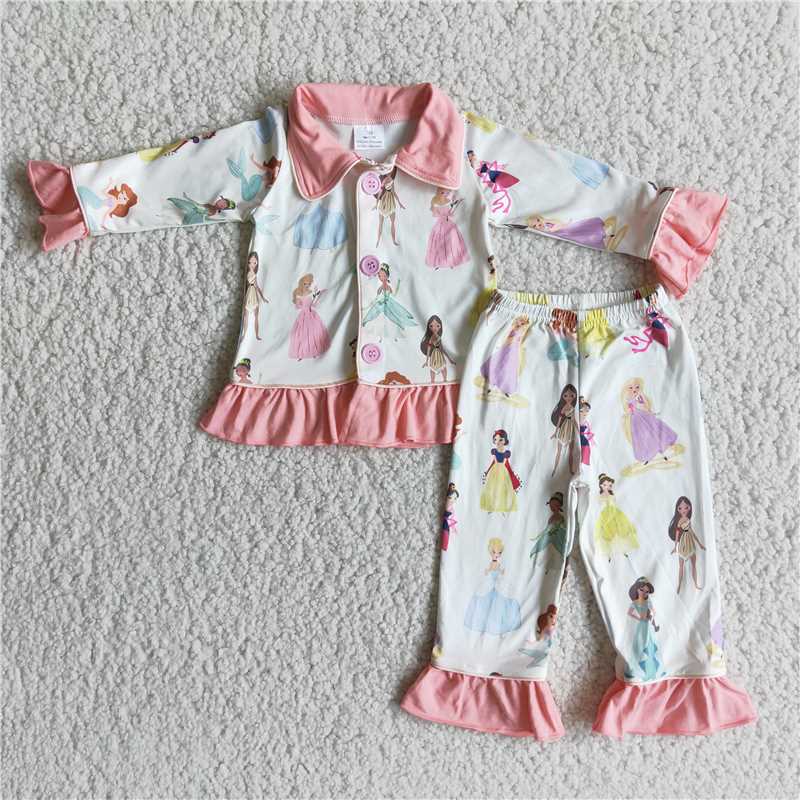 6 B9-23 Long-haired girl's pink lace pajamas