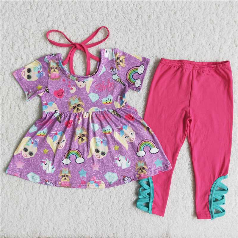 B18-5 girl and dog rose red strappy pants set