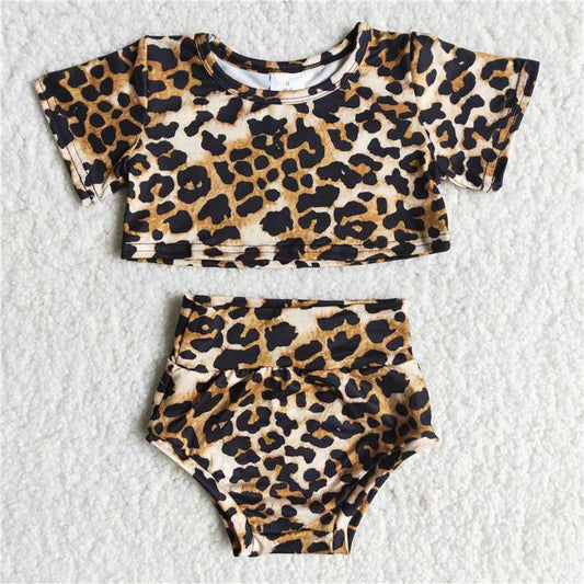 B3-12 Cropped Leopard Top Thong Set