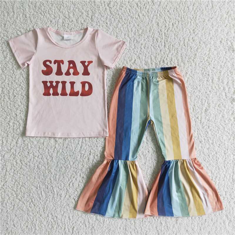 C11-3 stay wild colorful stripes bell bottom pants set