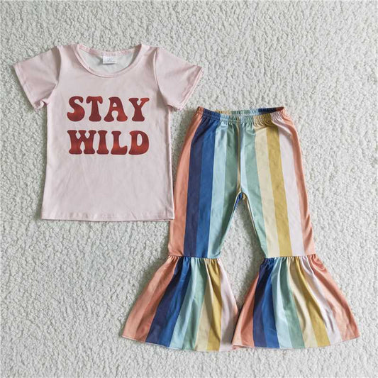 C11-3 stay wild colorful stripes bell bottom pants set
