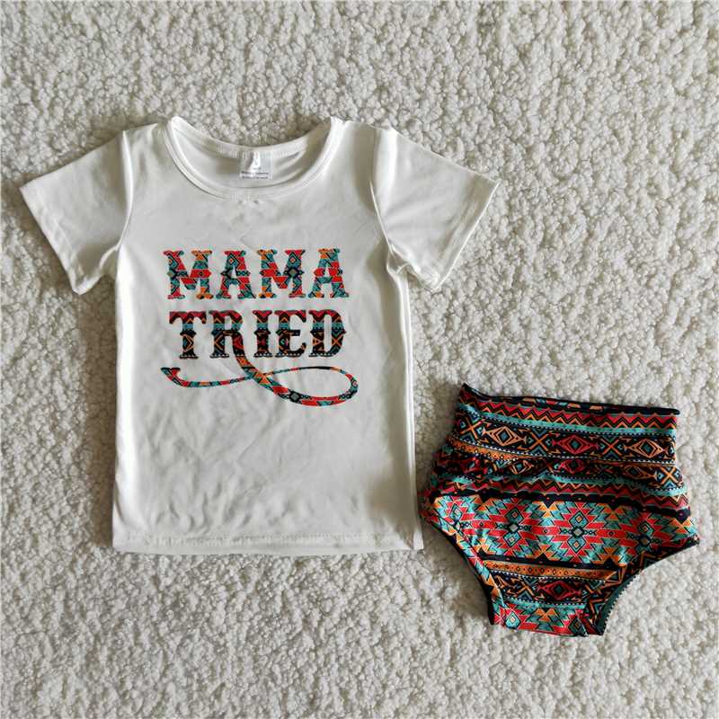 B10-22 MAMA White Short Sleeve Colorful Diamond Thong
