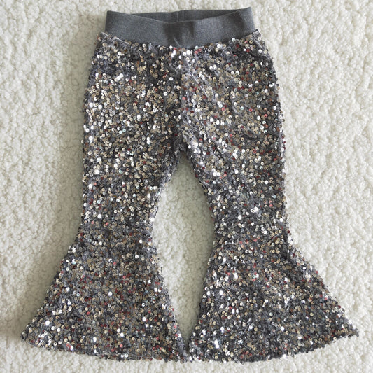C7-14 Dark Grey Sequin Flare Pants