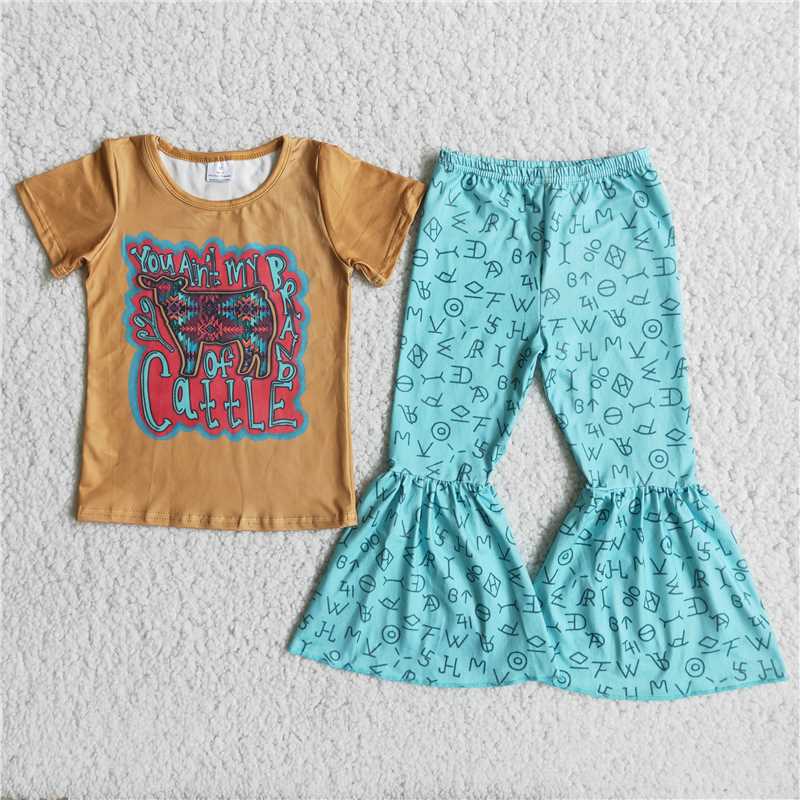 C9-22 Alphabet Short-sleeved green alphabet trousers suit