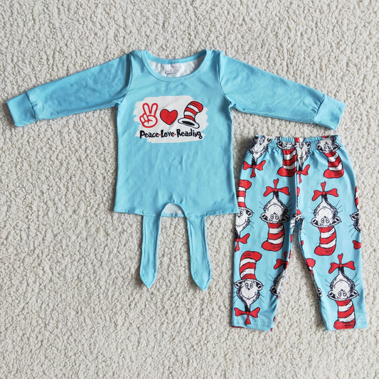 6 B2-8 Gesture Heart Blue Long Sleeve Pants Set