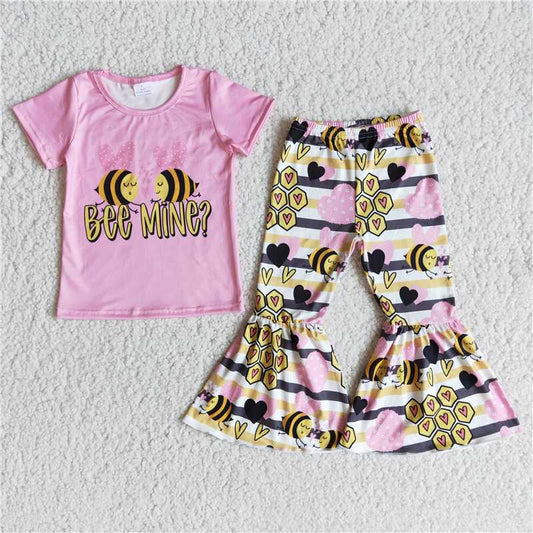 E10-26 Valentine's Day Pink Short Sleeve Bee Trousers