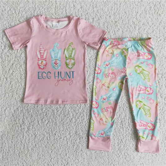 E11-28 Pink Short Sleeve Pants Set