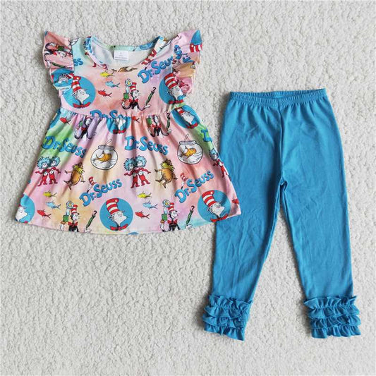 E13-11 Fly Sleeve Top Blue Trousers