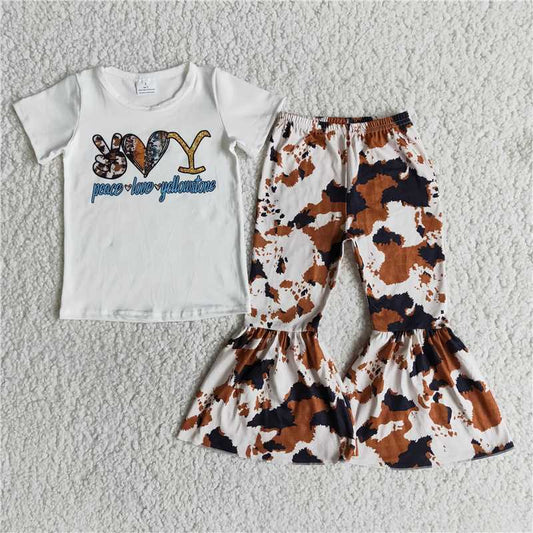 E11-13 yellowstone cow print bell bottom pants set