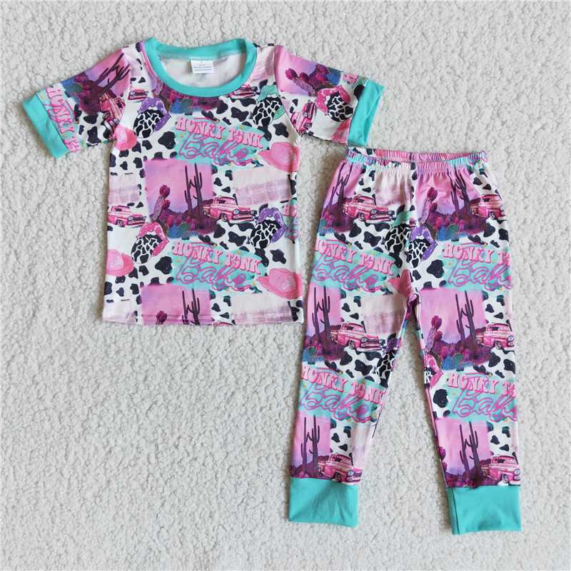 E11-4   Cow Print Short Sleeve Pants Set