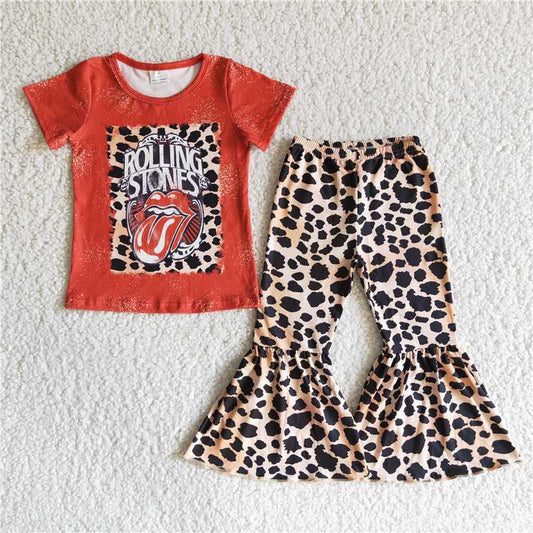 Not all size B0-1 Tongue Short Sleeve Leopard Print Flared Pants