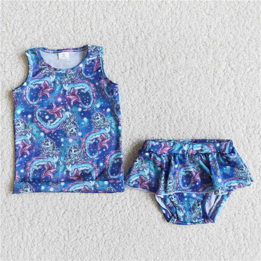 E13-19 Baby Girls  Blue Two Piece Swimsuit
