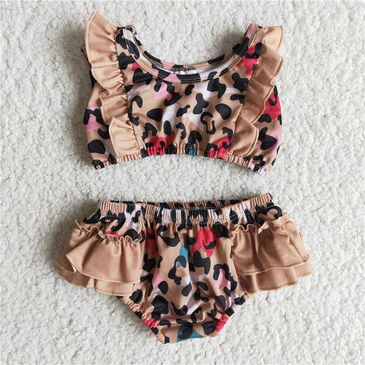 B2-3 Baby Girls Leopard Print Two Piece Swimsuit